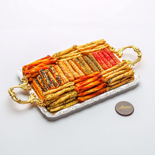 Mix Salty Long and Twist Biscuit  (Rectangular Tray Silver)