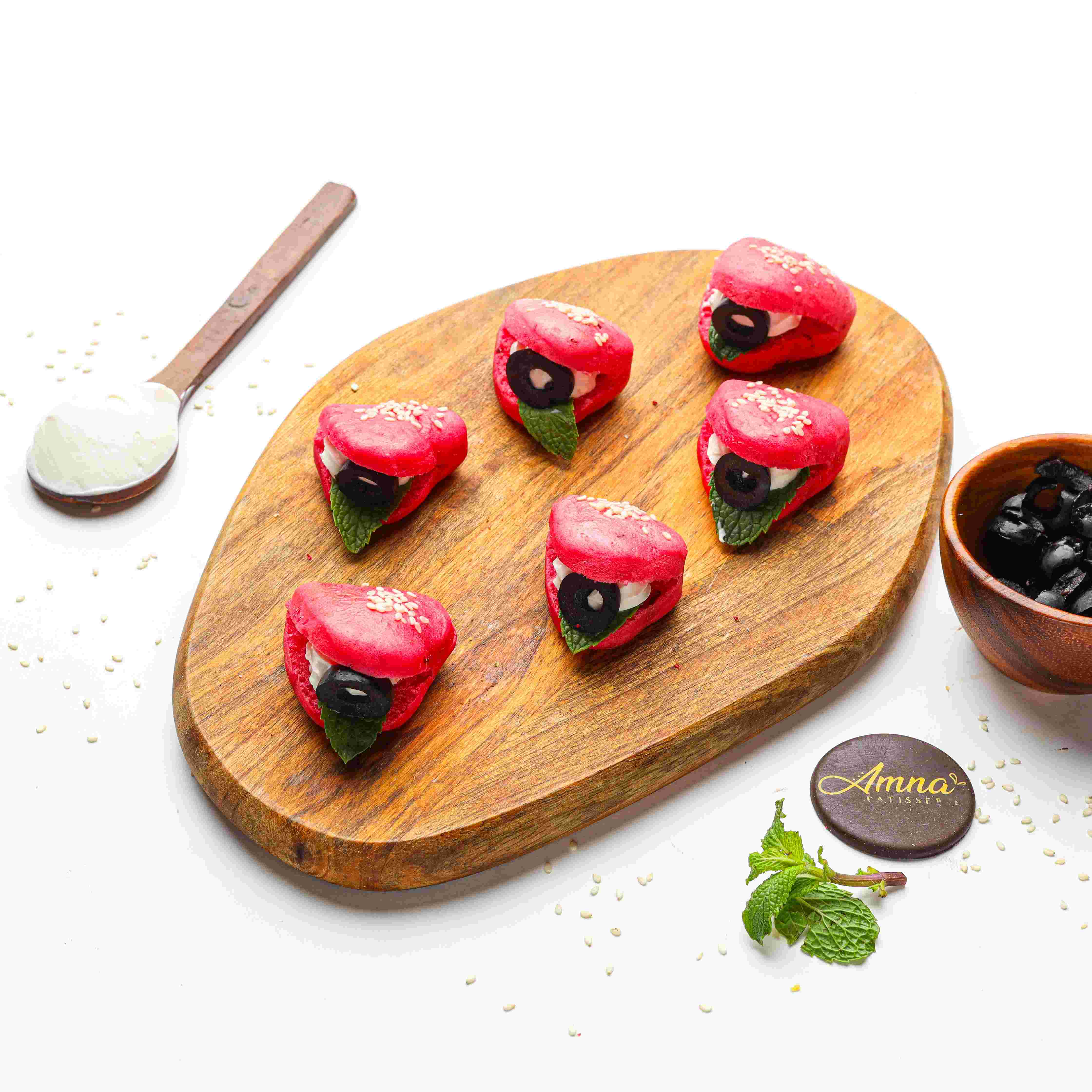 Heart Shape Beetroot Bread With Labneh & Olive (12 pieces)